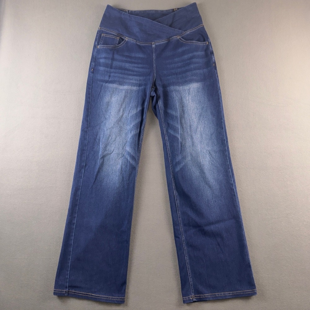 Halara Crossover‎ Waist Wide Leg Jeans Dark Wash Blue Denim Size M Regular